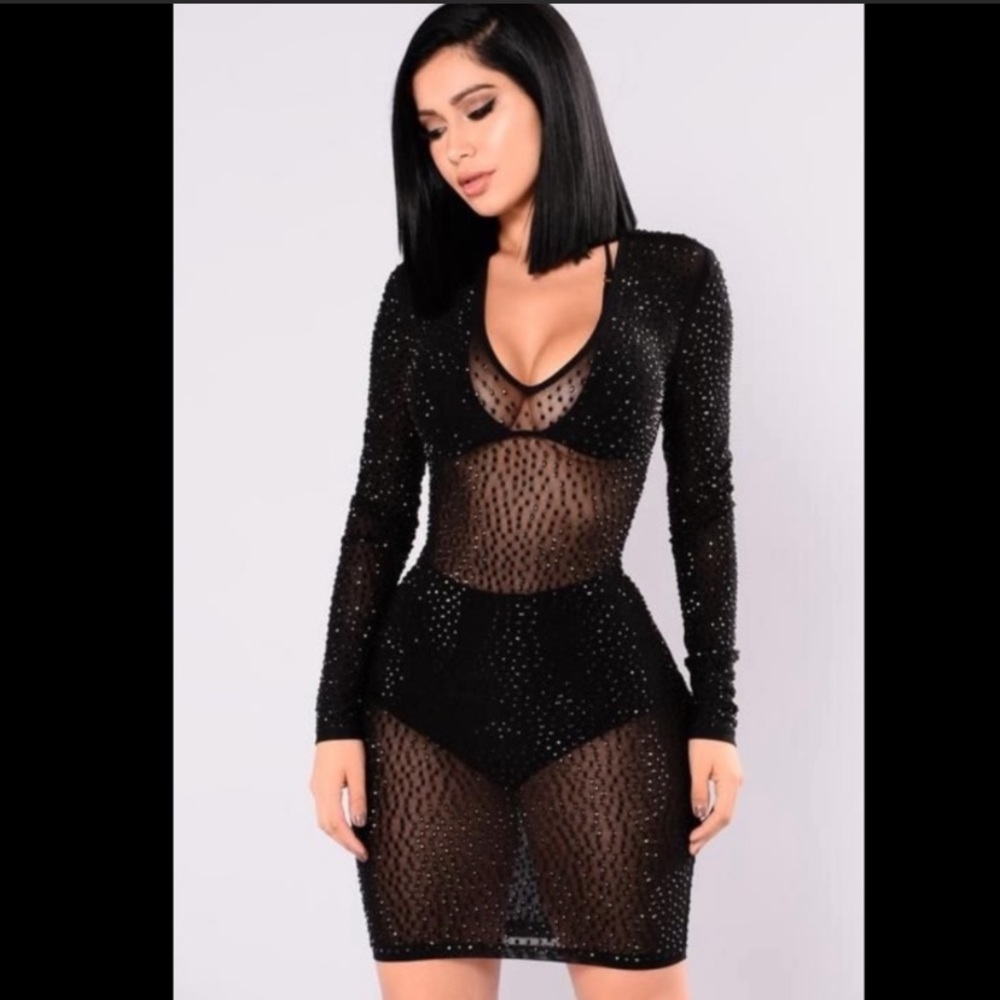 Black mesh sequence dress